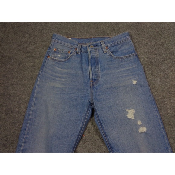 Levi's 501 Jeans Womens 27x30 Blue Premium Distressed Button Fly Straight Leg - Picture 4 of 12